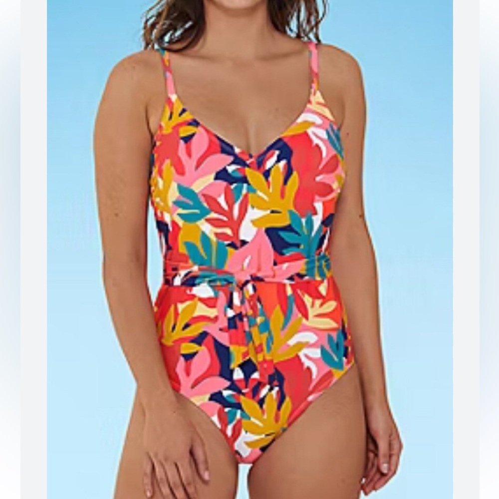 Mynah Size Large Tropical Leaf One Piece Swimsuit